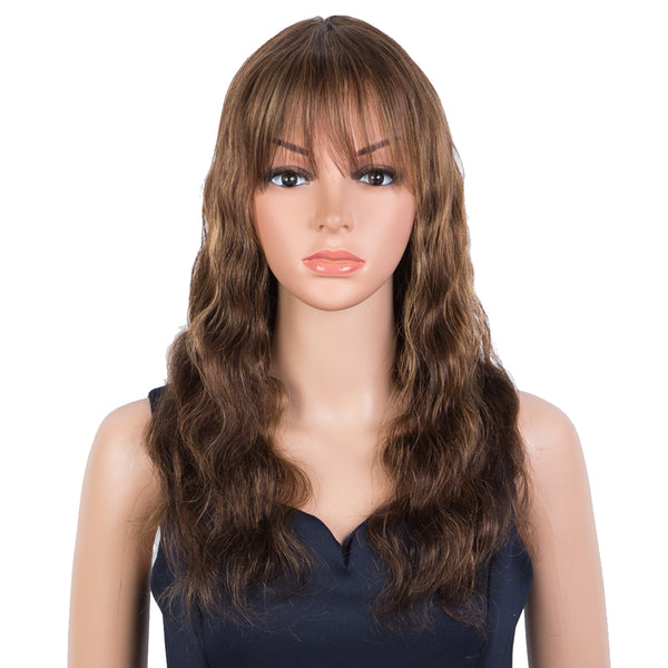 Rebecca Fashion Hightlight Brown Body Wave Human Hair Wigs with Bangs 100 High quality Human Hair Wig with Bangs for Black Women 130 Density